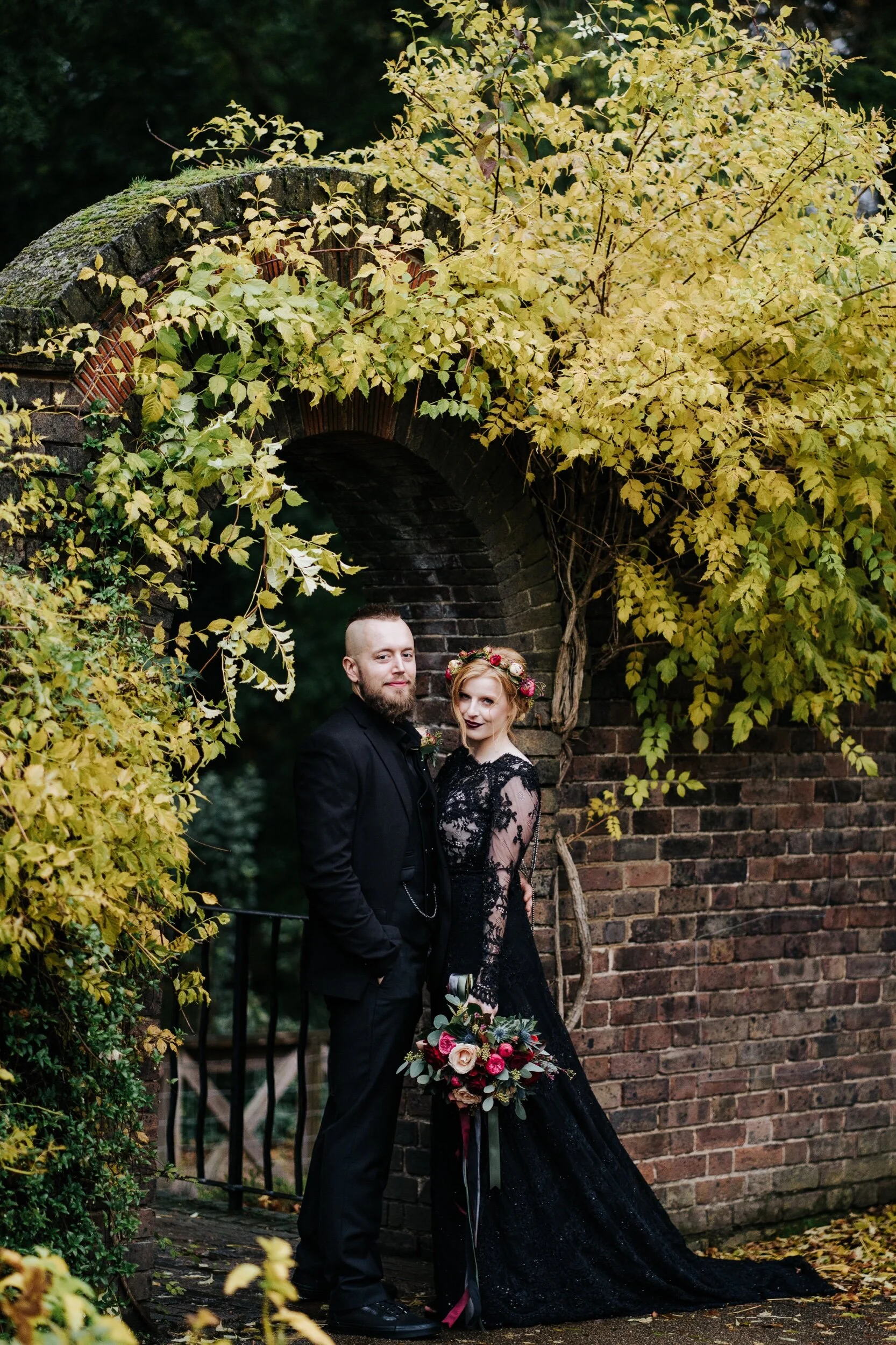 Amy wore a black wedding dress for her wedding in Twickenham Legend Bridal Designs alternative bridalwear